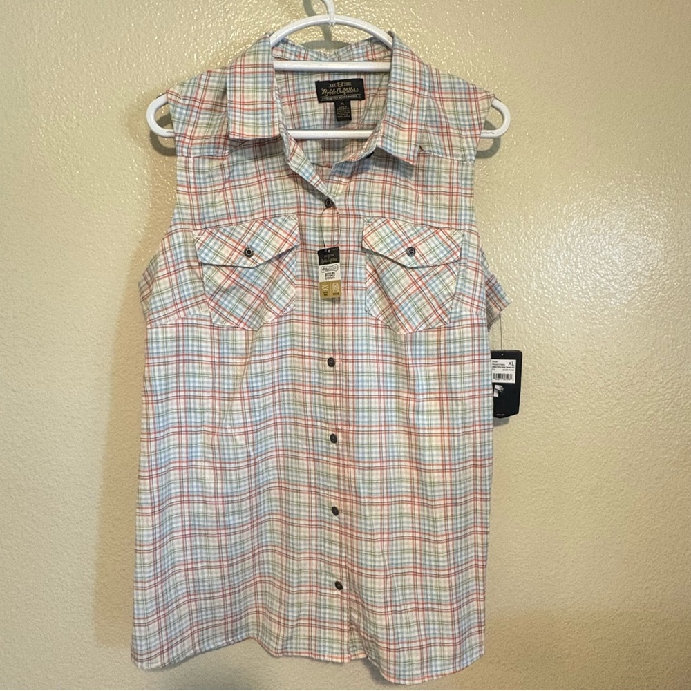 Noble Outfitters XL Fullflex Sleeveless Button Top Moss Plaid NWT
